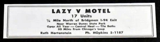 Bridgman Inn (Lazy V Motel) - Old Print Ad (newer photo)
